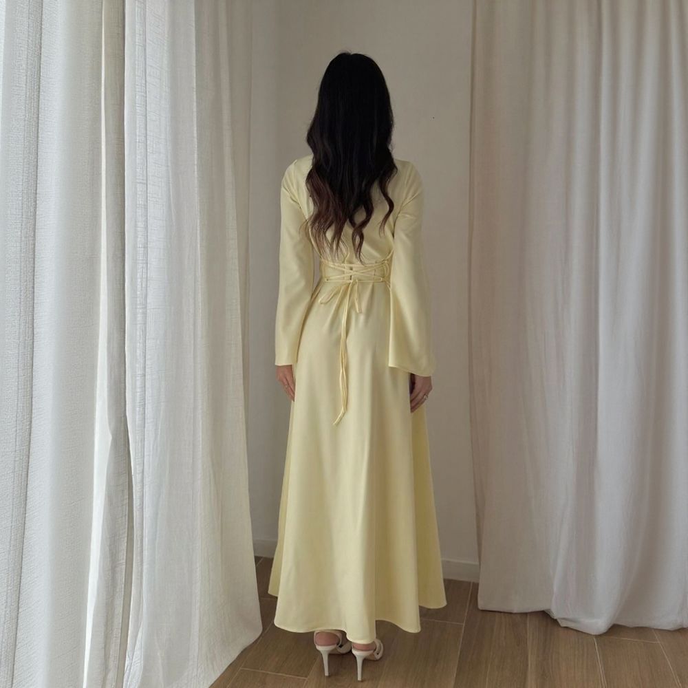 Round Neck Long Sleeve Solid Color Multi-Button Elegant Dress