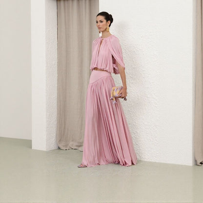 Pink Crop Top + Long Skirt 2-Piece Set