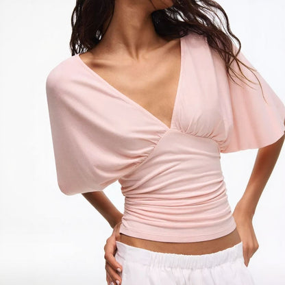 Ruched V-neck T-shirt