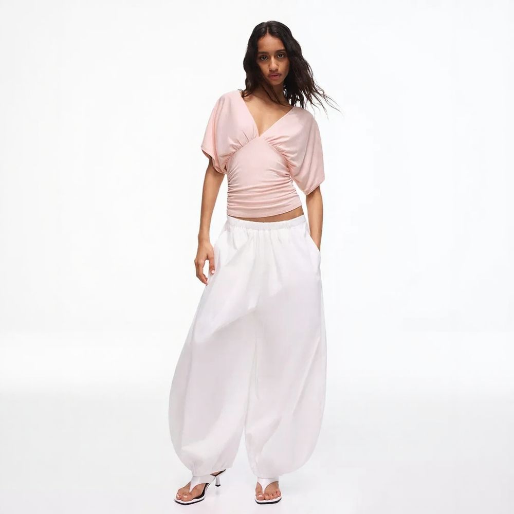 Ruched V-neck T-shirt