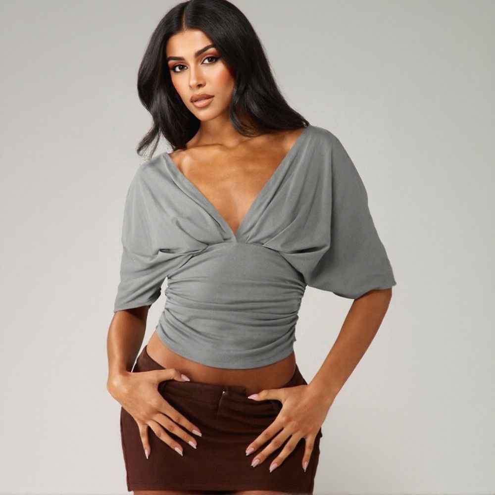 Ruched V-neck T-shirt