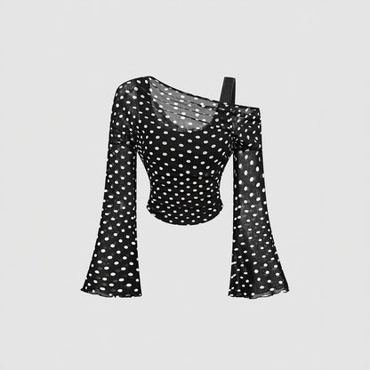 Mesh Draped Ruched Long Sleeve Top