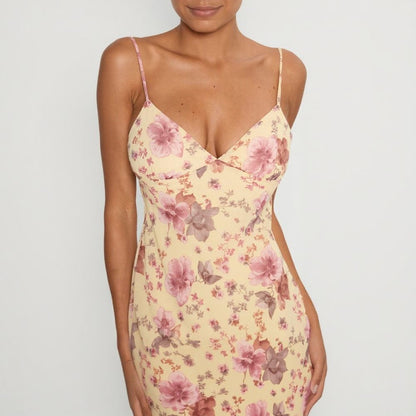 Cream-colored floral maxi dress