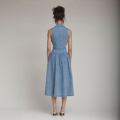 Sleeveless Button Front Denim Skirt
