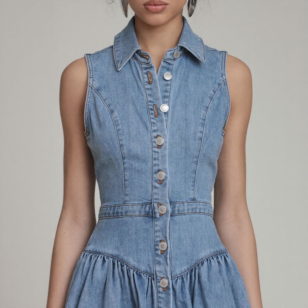 Sleeveless Button Front Denim Skirt