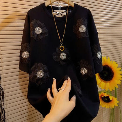 Black Heart Floral Short Sleeve Top