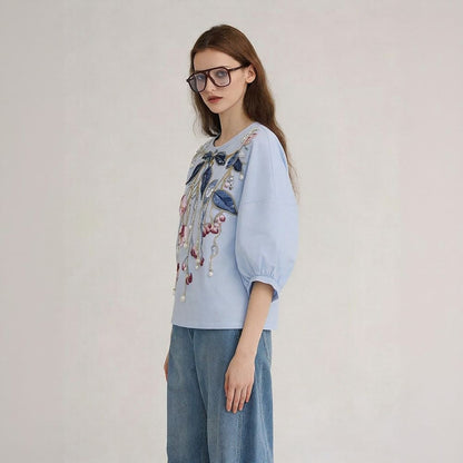 Pearl Floral Puff Sleeve Blouse