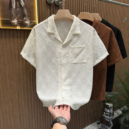 Solid Color Floral Embroidered Shirt