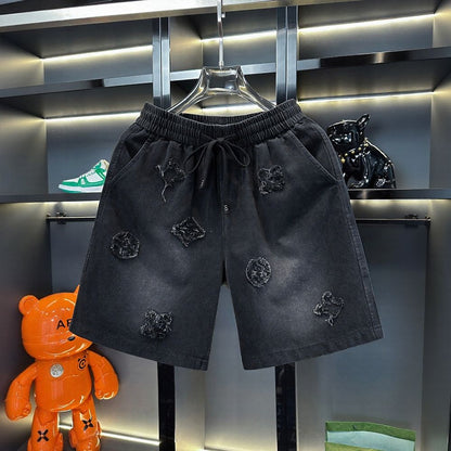 Embroidered Denim Five-Point Shorts