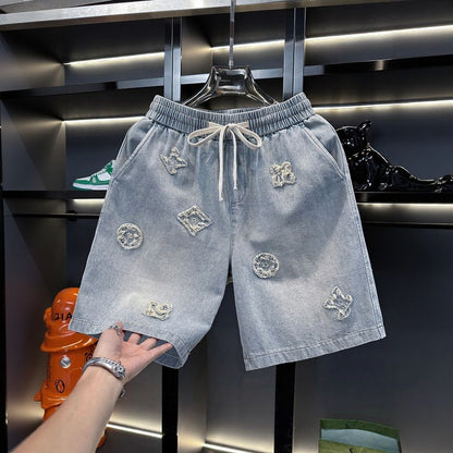Embroidered Denim Five-Point Shorts