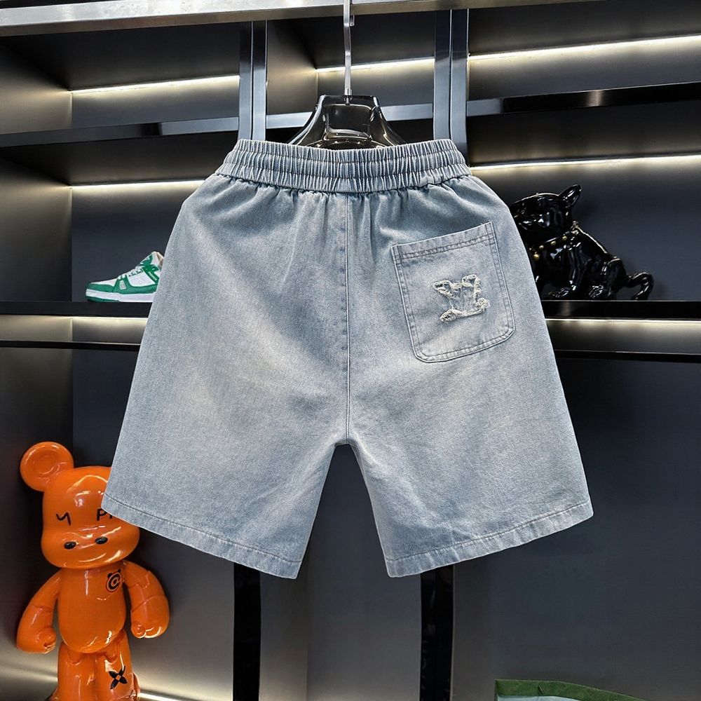 Embroidered Denim Five-Point Shorts