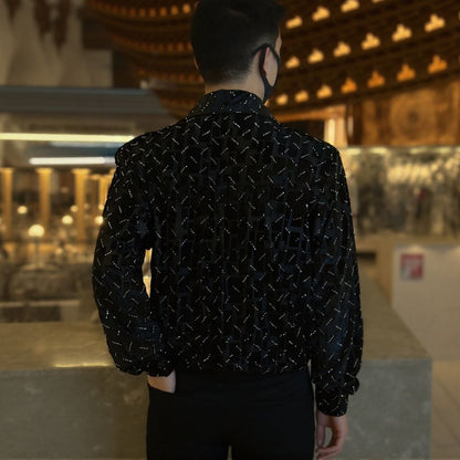 Rhinestone Line Pattern Shirt