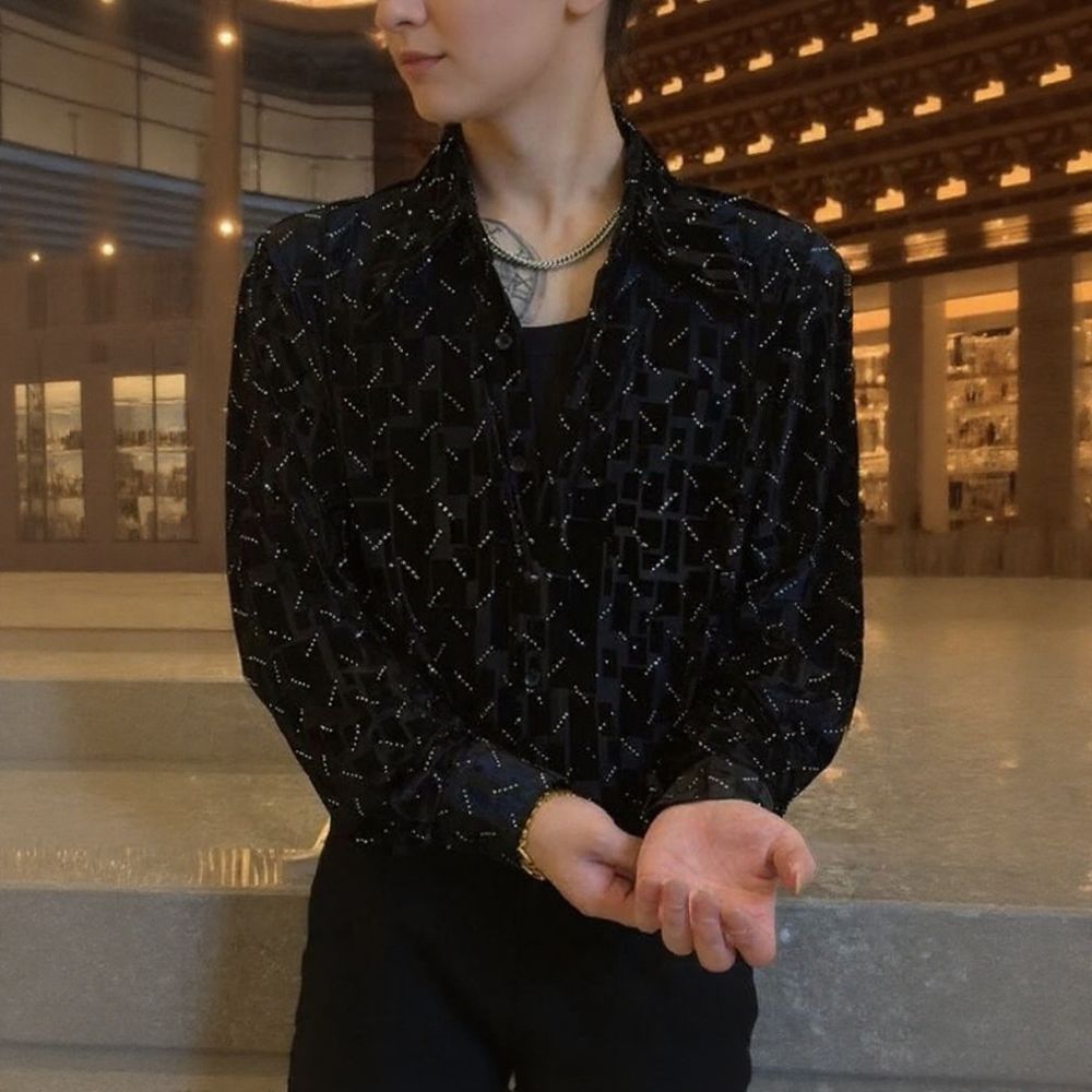 Rhinestone Line Pattern Shirt