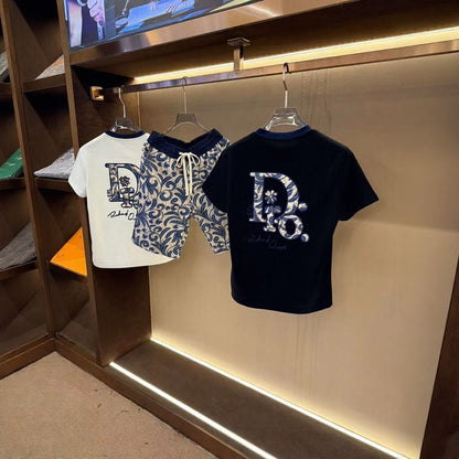 Luxury Letter Pattern Short Sleeve & Casual Shorts Set