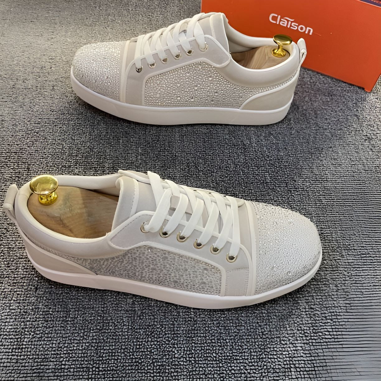 Luxury Rhinestone Casual Sneakers with Red Outsole