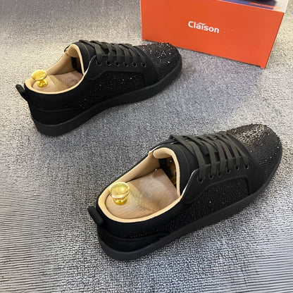 Luxury Rhinestone Casual Sneakers with Red Outsole