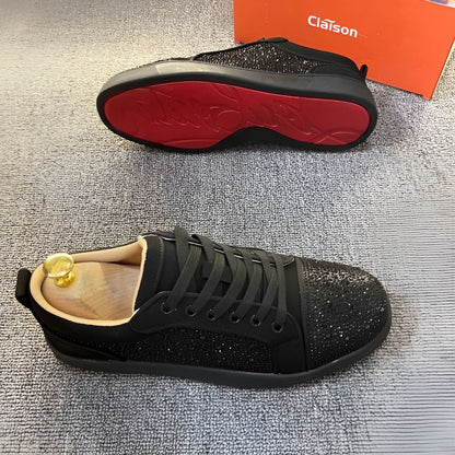 Luxury Rhinestone Casual Sneakers with Red Outsole