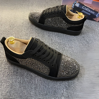 Luxury Rhinestone Casual Sneakers with Red Outsole