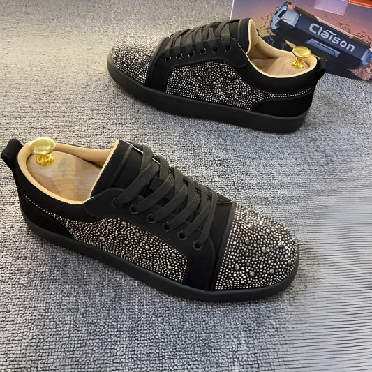 Luxury Rhinestone Casual Sneakers with Red Outsole
