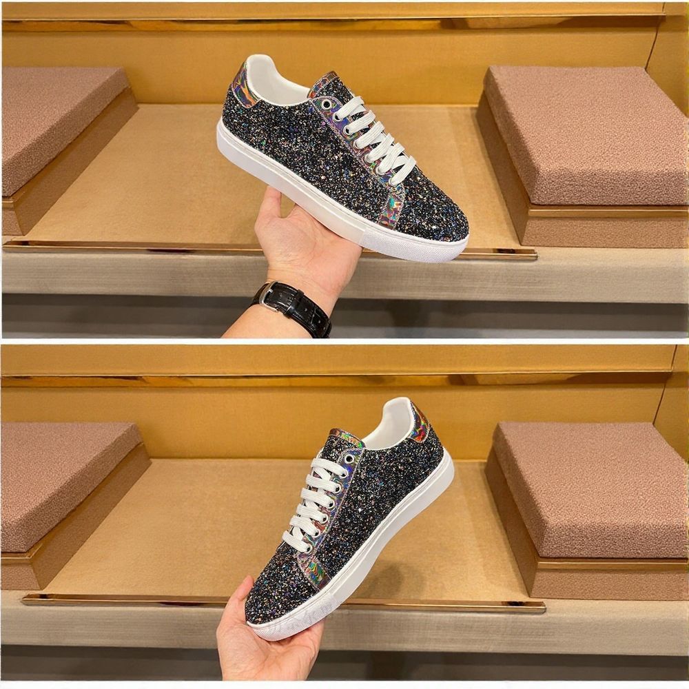 Luxury Rhinestone Casual Sneakers with Red Outsole