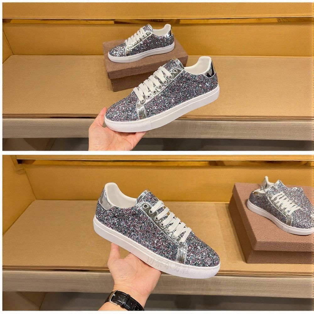 Luxury Rhinestone Casual Sneakers with Red Outsole