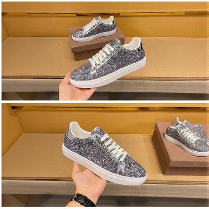 Luxury Rhinestone Casual Sneakers with Red Outsole
