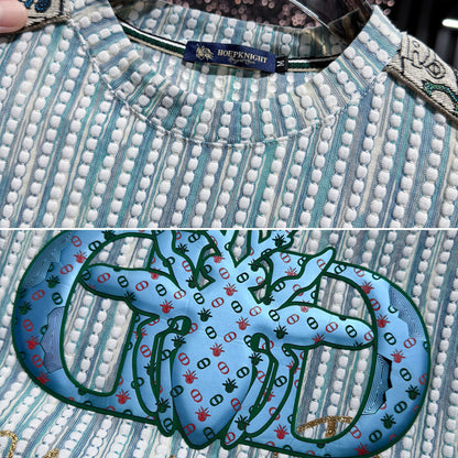Blue Base Bee Pattern Spliced T-Shirt