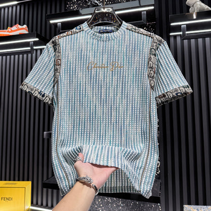Blue Base Bee Pattern Spliced T-Shirt