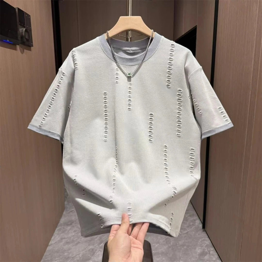 Distressed ripped short-sleeved shirt