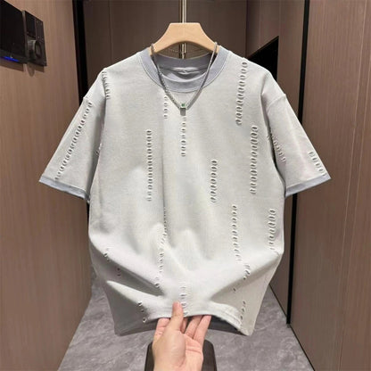 Distressed ripped short-sleeved shirt