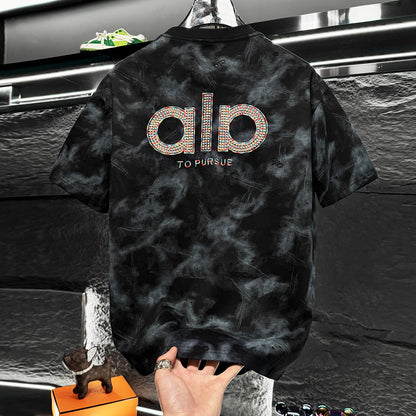 Embroidered letter crew neck short sleeve