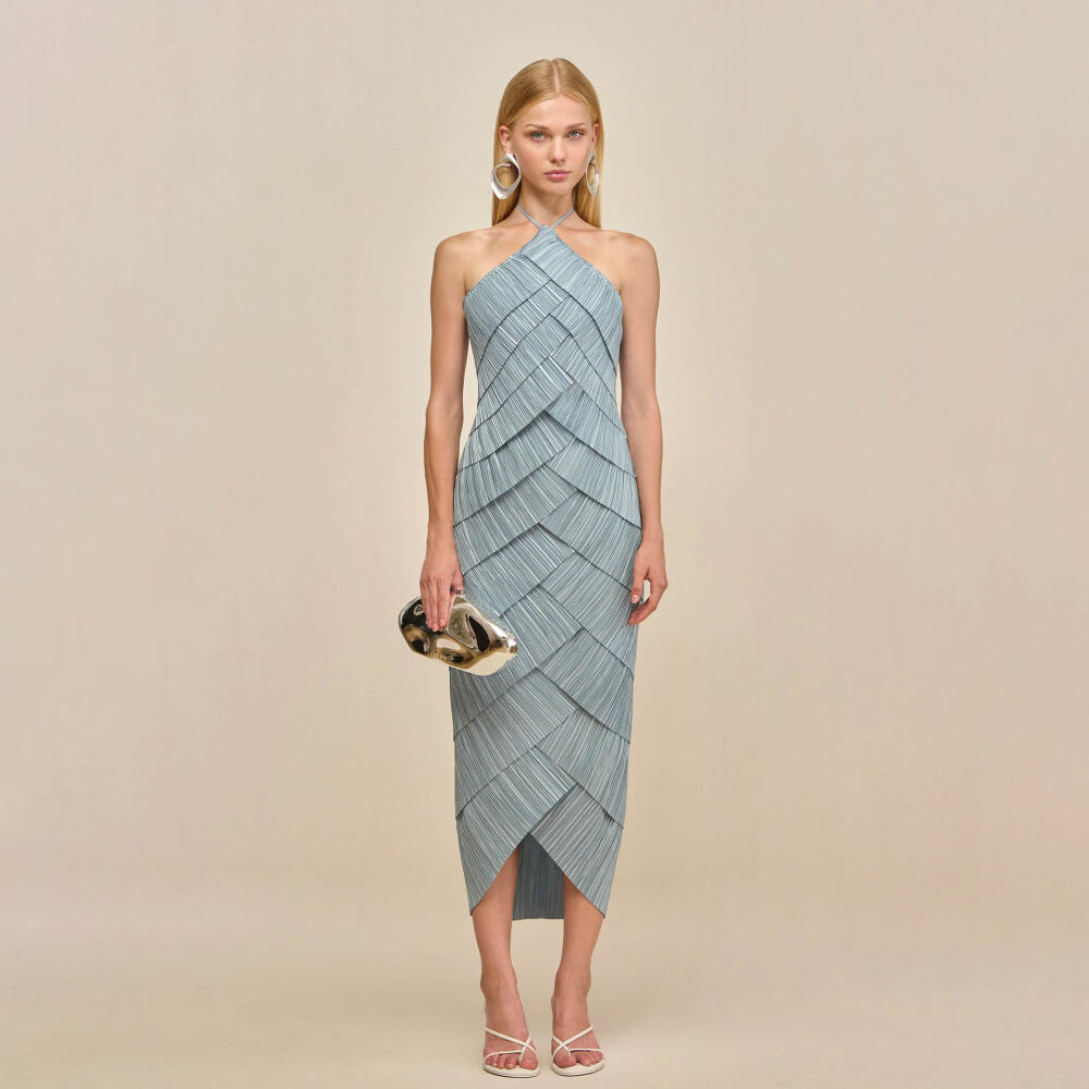 Ruched Layered Halter Maxi Dress
