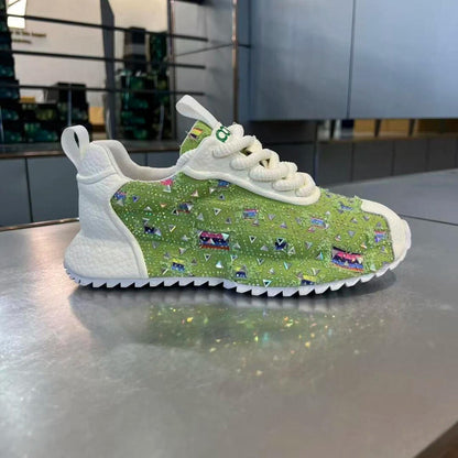 Personalized handcrafted rhinestone-encrusted casual platform sneakers