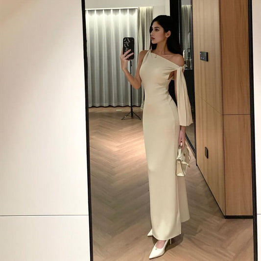 One-Shoulder Flowy Tie Strap Sexy Dress