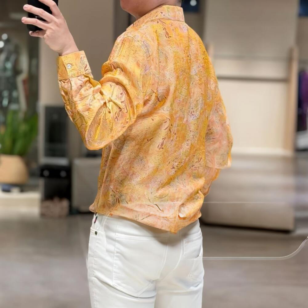 Vintage Gold Floral Jacquard Button-Down Shirt