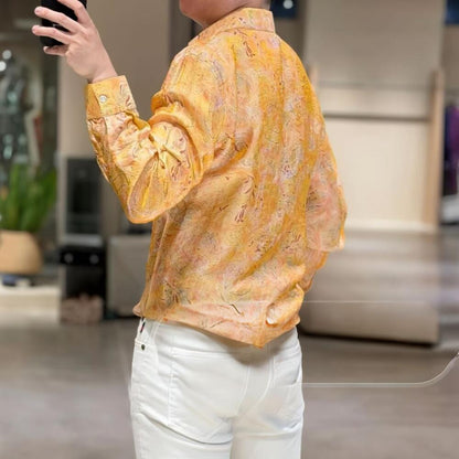 Vintage Gold Floral Jacquard Button-Down Shirt