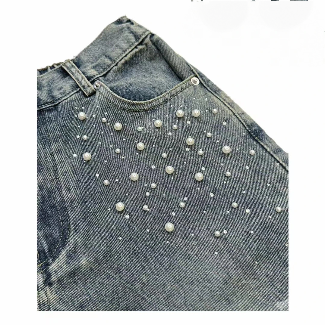 Denim Shorts with Bead & Charm Decor