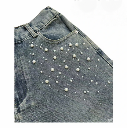 Denim Shorts with Bead & Charm Decor