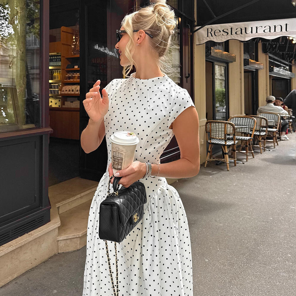 Slimming Crew Neck Sleeveless Polka Dot Print Dress