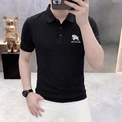 Texture Jacquard Horse Embroidered Polo Shirt