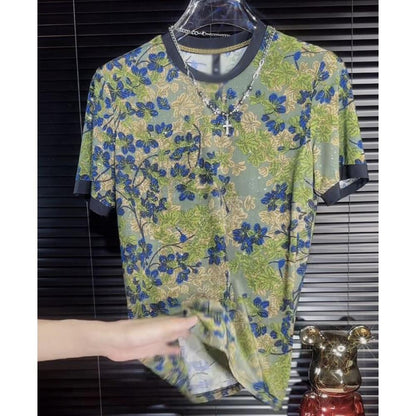 Blue Flower & Green Leaf T-shirt