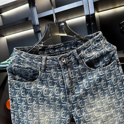 D Letter Embossed Denim Shorts