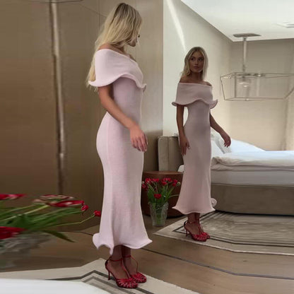 Sexy Off Shoulder Sleeveless Solid Bodycon Knit Dress