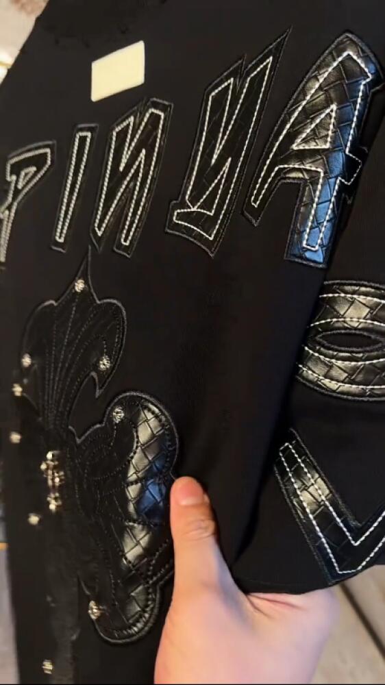 Leather Beaded Cross T‑Shirt
