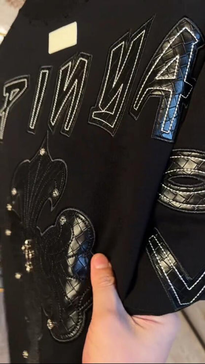 Leather Beaded Cross T‑Shirt