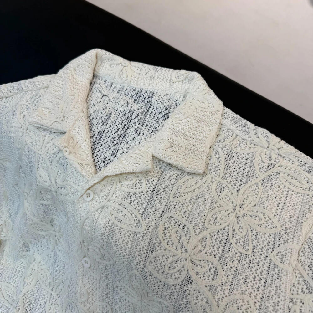 Floral Textured Hollow Out Breathable Shirt