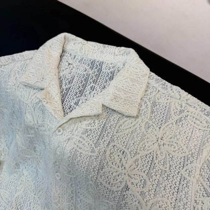 Floral Textured Hollow Out Breathable Shirt