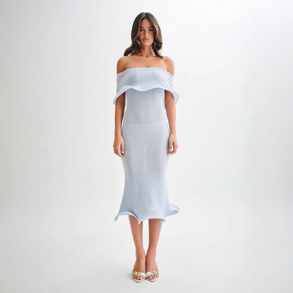 Sexy Off Shoulder Sleeveless Solid Bodycon Knit Dress