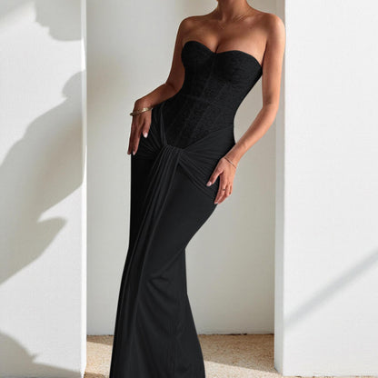 Elegant Flowy Tie Strap Bandeau High Waist Slim Dress