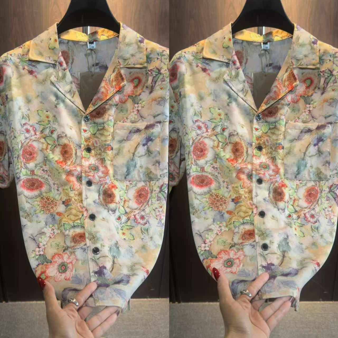 Red Floral Cuban Collar Shirt